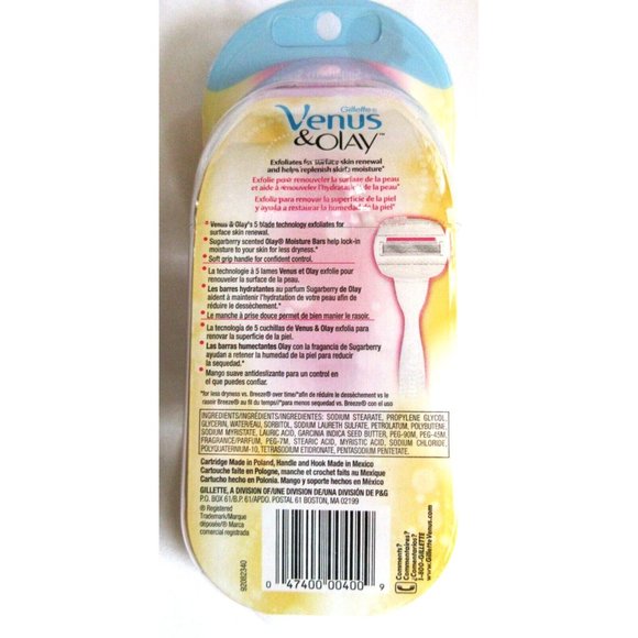 Gillette Venus & Olay Women's Comfortglide Scented 5 Blade Sugarberry Bar Razor - Picture 3 of 3